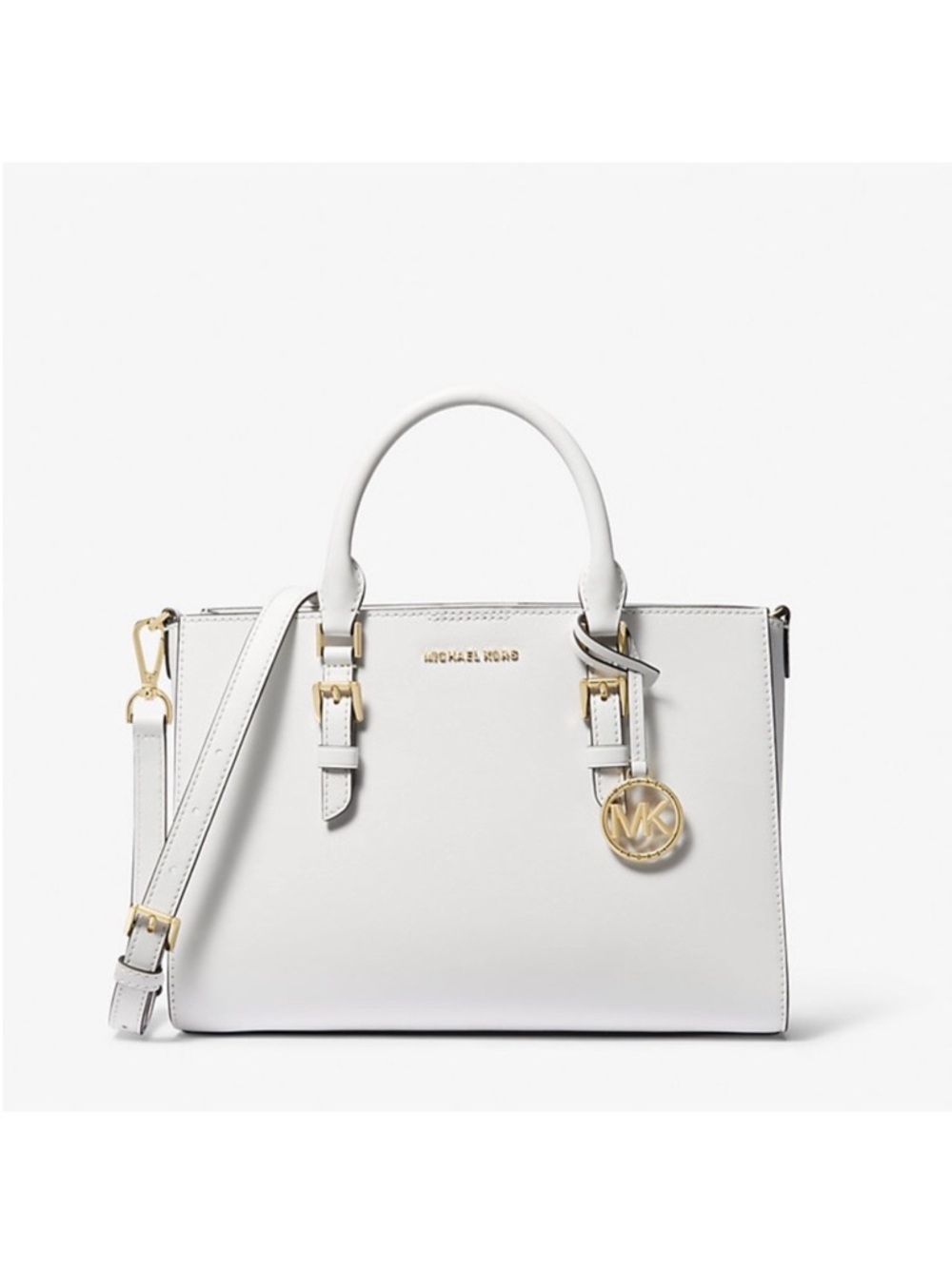 Michael Kors White Leather Satchel with Gold Accents
